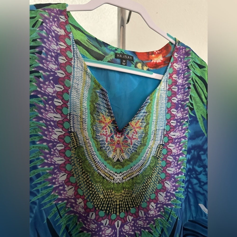 Hannah blue floral blouse size 3X - Picture 2 of 11